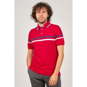 Desen Triko Erkek Polo Yaka Çizgi Detaylı T-Shirt 0249814 Kırmızı