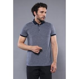 Desenli Polo Yaka Lacivert T-shirt