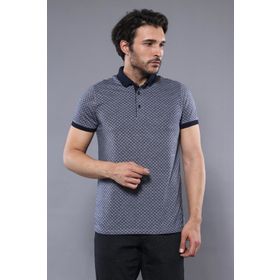 Desenli Polo Yaka Lacivert T-shirt