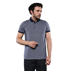 Desenli Polo Yaka Lacivert T-shirt