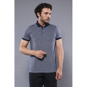 Desenli Polo Yaka Lacivert T-shirt