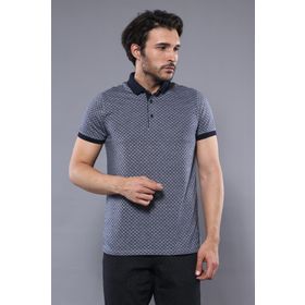 Desenli Polo Yaka Lacivert T-shirt