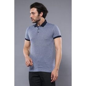 Desenli Polo Yaka Mavi T-shirt