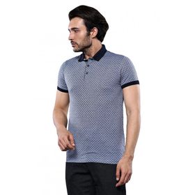 Desenli Polo Yaka Mavi T-shirt