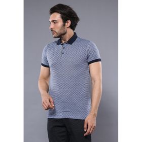 Desenli Polo Yaka Mavi T-shirt