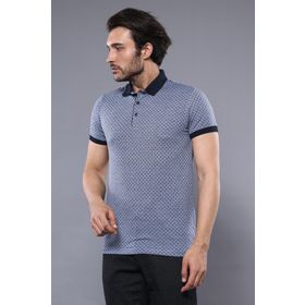 Desenli Polo Yaka Mavi T-shirt