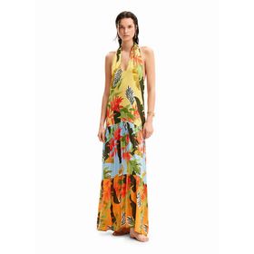 Desigual 24SWMW08 Klasik Yaka Desenli Çok Renkli Uzun Kadın Elbise