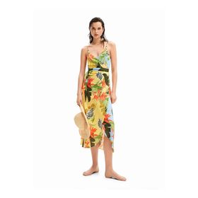 Desigual 24SWMW13 V Yaka Desenli Çok Renkli Uzun Kadın Elbise