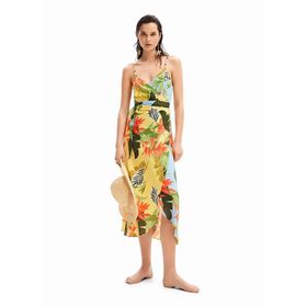 Desigual 24SWMW13 V Yaka Desenli Çok Renkli Uzun Kadın Elbise