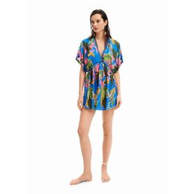 Desigual 24SWMW23 V Yaka Desenli Mavi Kısa Kadın Elbise