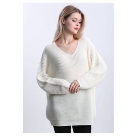 Devinka DVKA-0189 Kemik Oversize Salaş V Yaka Kadın Triko Kazak