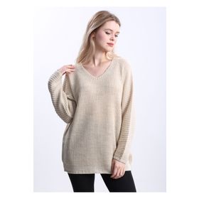 Devinka DVKA-0189 Taş Oversize Salaş V Yaka Triko Kadın Kazak
