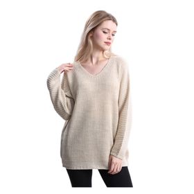 Devinka DVKA-0189 Taş Oversize Salaş V Yaka Triko Kadın Kazak