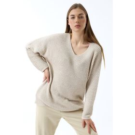Devinka DVKA-0189 Taş Oversize Salaş V Yaka Triko Kadın Kazak
