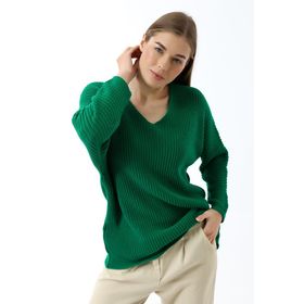 Devinka DVKA-0189 Yeşil Oversize Salaş V Yaka Triko Kadın Kazak