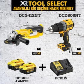 Dewalt DCD805NT Darbeli Vidalama + 2x 4 Ah Akü ve Şarj Cihazı + DCG412NT Avuç İçi Taşlama Makinesi