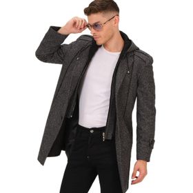 Dewberry PLT8334 Desenli Gri Erkek Palto
