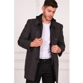 Dewberry PLT8335 Diagonal Siyah Antrasit Erkek Palto