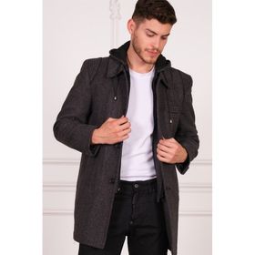 Dewberry PLT8335 Diagonal Siyah Antrasit Erkek Palto