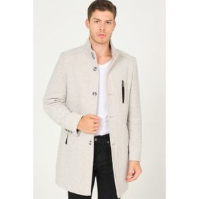 Dewberry PLT8386 Desenli Açık Gri Erkek Palto