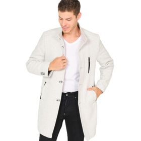 Dewberry PLT8386 Diagonal Gri Krem Erkek Palto