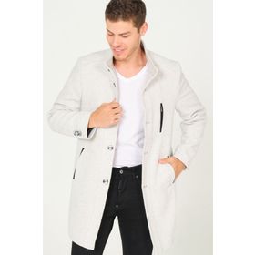 Dewberry PLT8386 Diagonal Gri Krem Erkek Palto