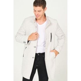 Dewberry PLT8386 Diagonal Gri Krem Erkek Palto
