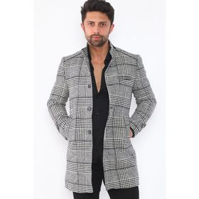 Dewberry PLT8391 Siyah Desenli Erkek Palto