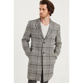 Dewberry PLT8398 Siyah Ekose Erkek Palto