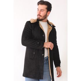 Dewberry PLT8399 Süet Görünümlü Siyah Erkek Palto