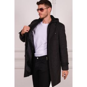 Dewberry PLT8401 Desenli Siyah Erkek Palto