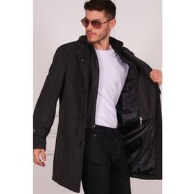 Dewberry PLT8401 Desenli Siyah Erkek Palto