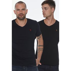 Dewberry T8568 Lacivert - Siyah V Yaka Erkek T-Shirt İkili Set