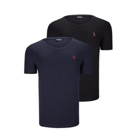 Dewberry T8568 Lacivert - Siyah V Yaka Erkek T-Shirt İkili Set