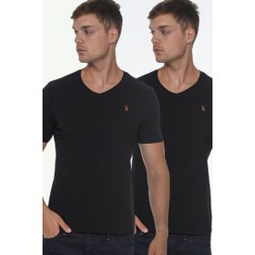 Dewberry T8568 V Yaka Siyah Lacivert 2'li Erkek T-shirt