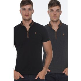 Dewberry T8571 Fermuarlı Siyah Erkek T-shirt