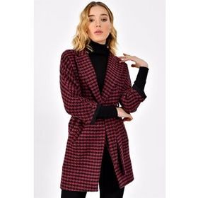 Dewberry Z6623 Bordo Siyah Kadın Palto