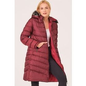 Dewberry Z6690 Bordo Kürklü Kapşonlu Kadın Kaban