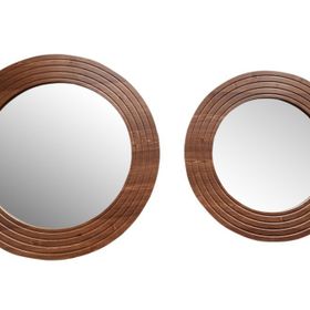 Dfn Wood Ahşap görünümlü Mdf Yuvarlak Duvar Salon Banyo Aynası