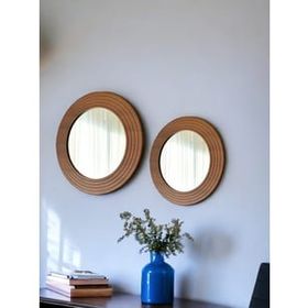 Dfn Wood Ahşap görünümlü Mdf Yuvarlak Duvar Salon Banyo Aynası