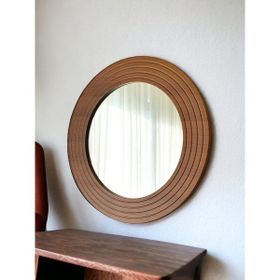 Dfn Wood Ahşap görünümlü Mdf Yuvarlak Duvar Salon Banyo Aynası