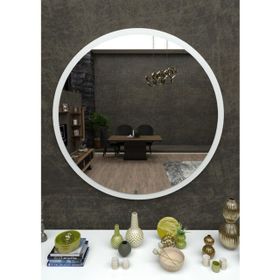 Dfn Wood Beyaz Mdf Yuvarlak Duvar Salon Banyo Aynası