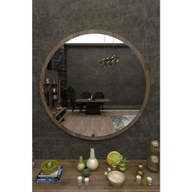 Dfn Wood Kahverengi Mdf Yuvarlak Duvar Salon Banyo Aynası