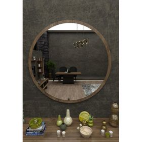Dfn Wood Kahverengi Mdf Yuvarlak Duvar Salon Banyo Aynası