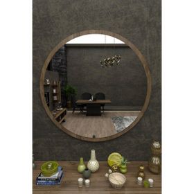 Dfn Wood Kahverengi Mdf Yuvarlak Duvar Salon Banyo Aynası