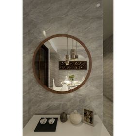 Dfn Wood Kahverengi Mdf Yuvarlak Duvar Salon Banyo Aynası