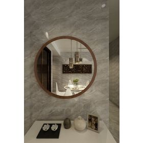 Dfn Wood Kahverengi Mdf Yuvarlak Duvar Salon Banyo Aynası