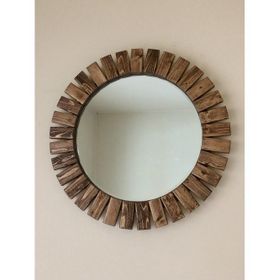 Dfn Wood Masif Ahşap Yuvarlak Dekoratif Duvar Aynası