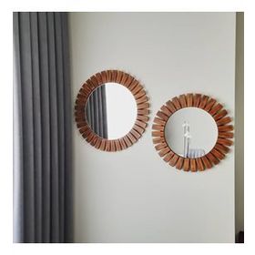 Dfn Wood Masif Ahşap Yuvarlak Dekoratif Duvar Aynası