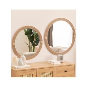 Dfn Wood Masif Ahşap Yuvarlak Dekoratif Duvar Aynası